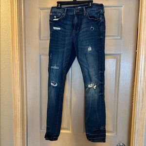 Men's Dark Blue Distressed Skinny Jeans
